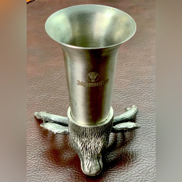 Horned Antler Buck Stag Deer Statuette Figurine Metal JÄEGERMEISTER SHOT GLASS - Picture 1 of 10